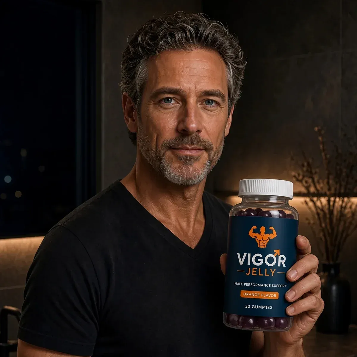 Man holding a jar of Vigor Jelly®